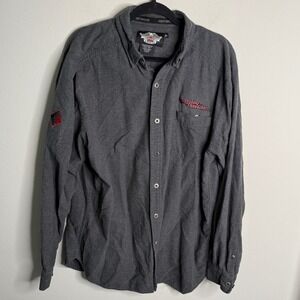 Harley Davidson Men's XL Tall Vintage Gray Button Up‎ Shirt Biker Embroidered
